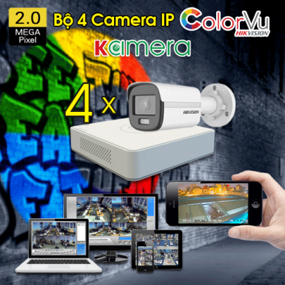 Trọn Bộ 04 Camera IP Hikvision ColorVu
