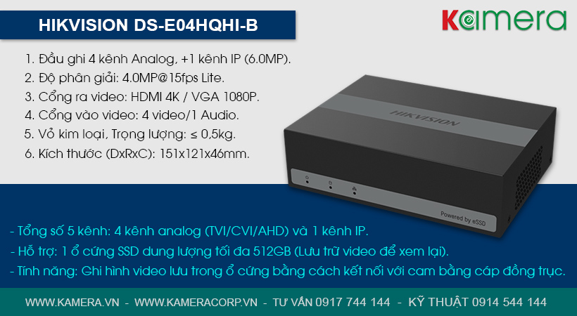 Đầu Ghi Hình 4 Kênh Hikvision DS-E04HQHI-B - KAMERA